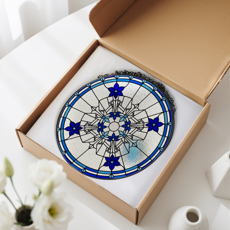 Panneau de vitrail floral 12 "H 12", 12" H x 12" W