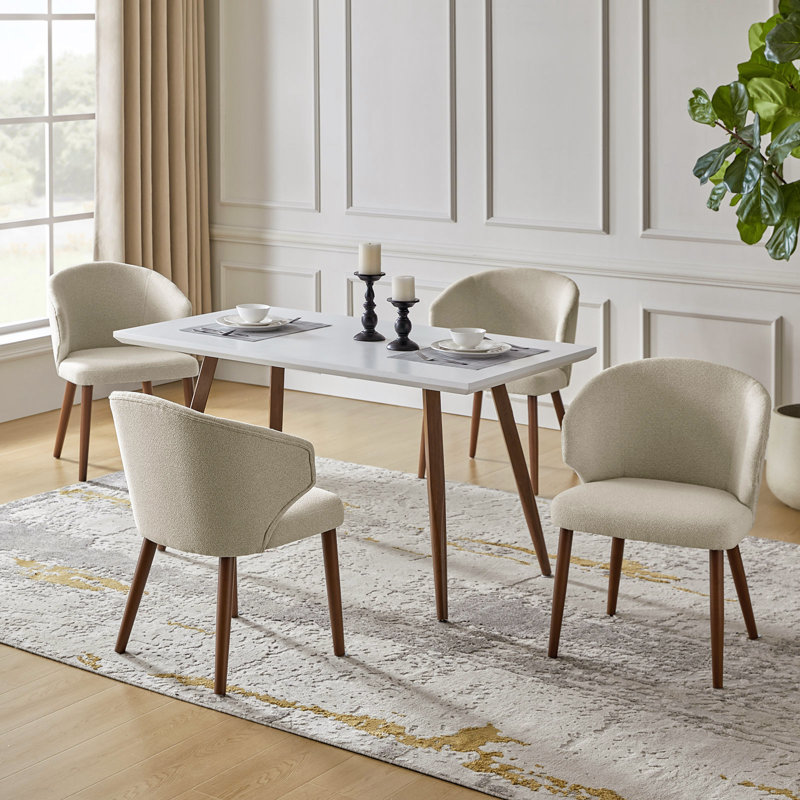 Tillison Wing Back Side Dining Chair Set with Solid Wood Legs, Linen, 4