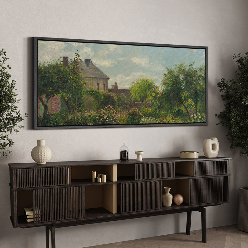 Rustic Countryside " Garden View Blooming Flowers Vintage Inspired Stripes Antique Retro Extra Large Wall Decor ", Black