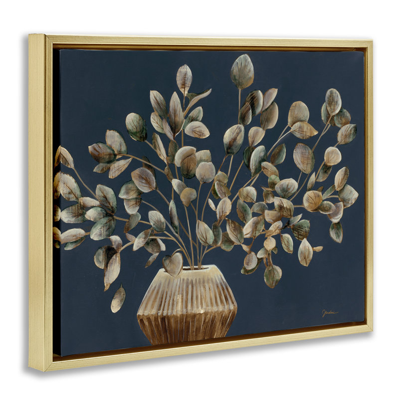 «Rustic Eucalyptus Leaves», encadrée par Liz Jardine, Cadre flottant métallique doré, H 25 po x l 31 po