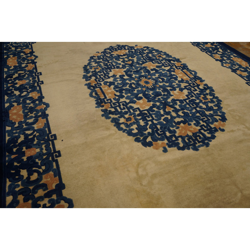 Tapis en laine beige et bleu antique