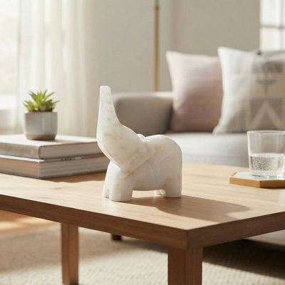 Haight Marble Elephant Décor Small White