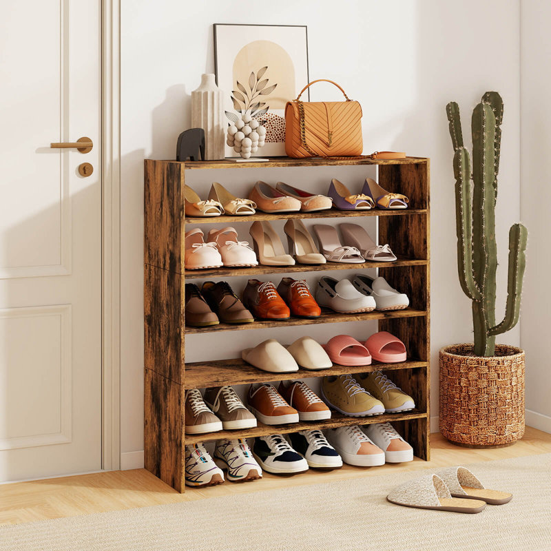 3 PCS Stackable Shoe Rack 31-Inch Horizontal Organizer 2-tier StorageShelf Brown, Brown