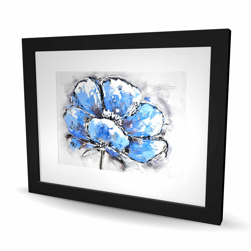 «Abstract Blue Petals - Contemporary Botanical», reproduction encadrée