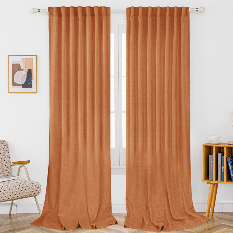 Paire de rideaux semi-transparents en lin mélangé Toyoko, L 52 po x L 108 po, Orange brûlé