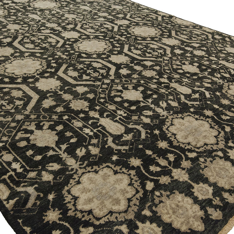 Wool Oriental Area Rug in Black, Rectangle 2' x 3'