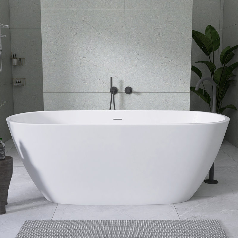65'' x 30'' Freestanding Soaking Tub  Stand Alone Acrylic Bathtub with Center Drain, Matte White