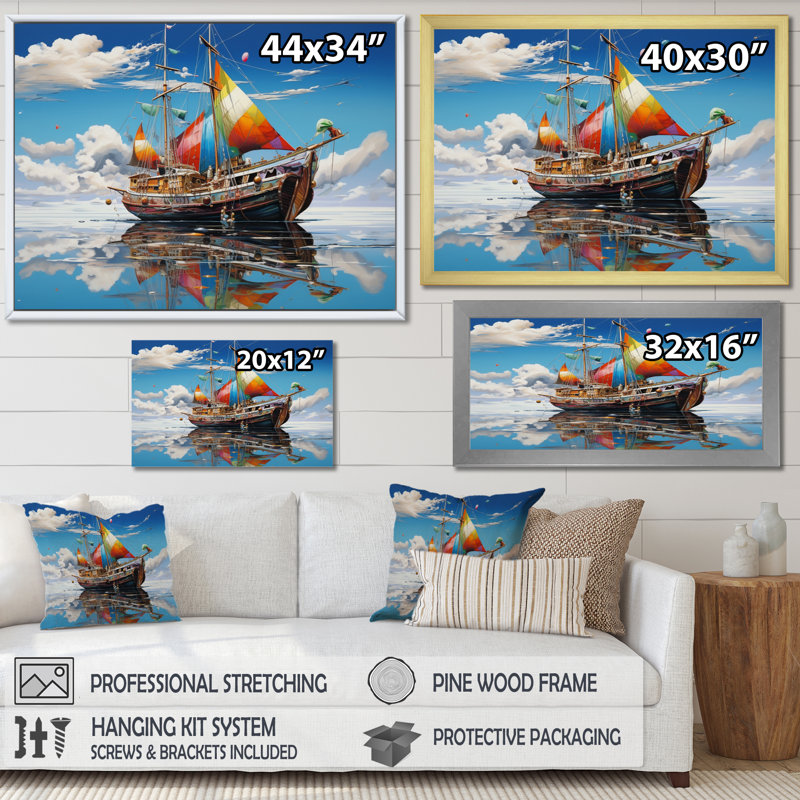 Baoan Boat surreal Sailings - Reproduction, H 30 po x l 40 po x P 1,5 po, Cadre simple blanc