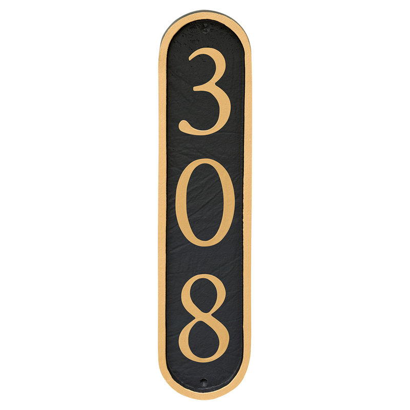 Serif Column 1-Line Wall Address Plaque, Black, Gold