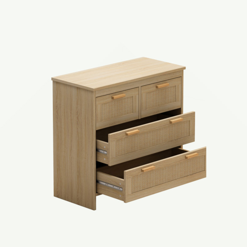 4 Drawers Rattan Cabinet,For Bedroom,Living Room,Dining Room,Hallways,Easy Assembly,, Natural