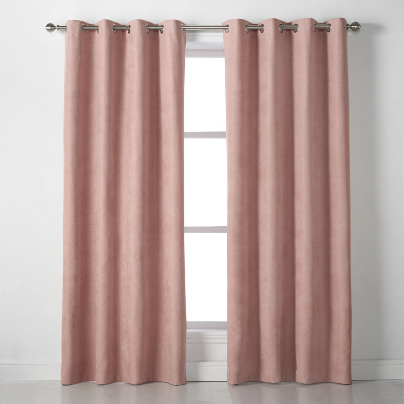 Nalaiyah Velvet Chenille Eyelet Curtains, 142cm Width x 137cm Drop, Blush