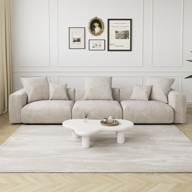 Canapé modulaire rembourré 3 places Corduroy, Velours côtelé beige