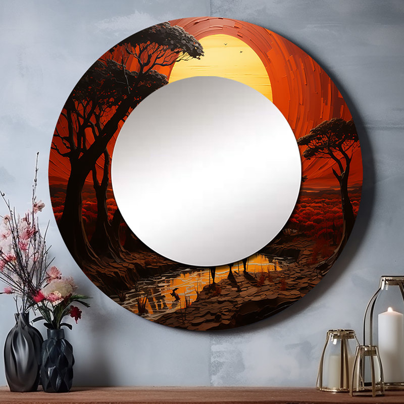 African Tribal Eternity II - miroir mural tribal africain, miroir décoratif rond, impression sur métal, 29 po x 29 po