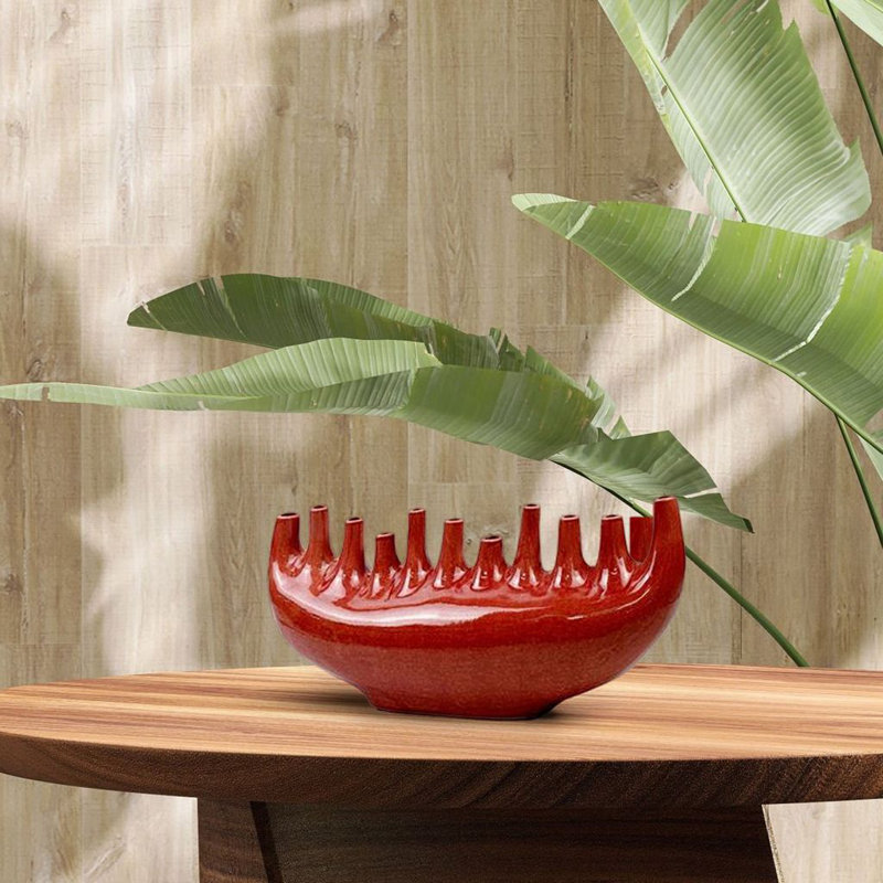Candélabre de table en céramique H 7 po, Rouge
