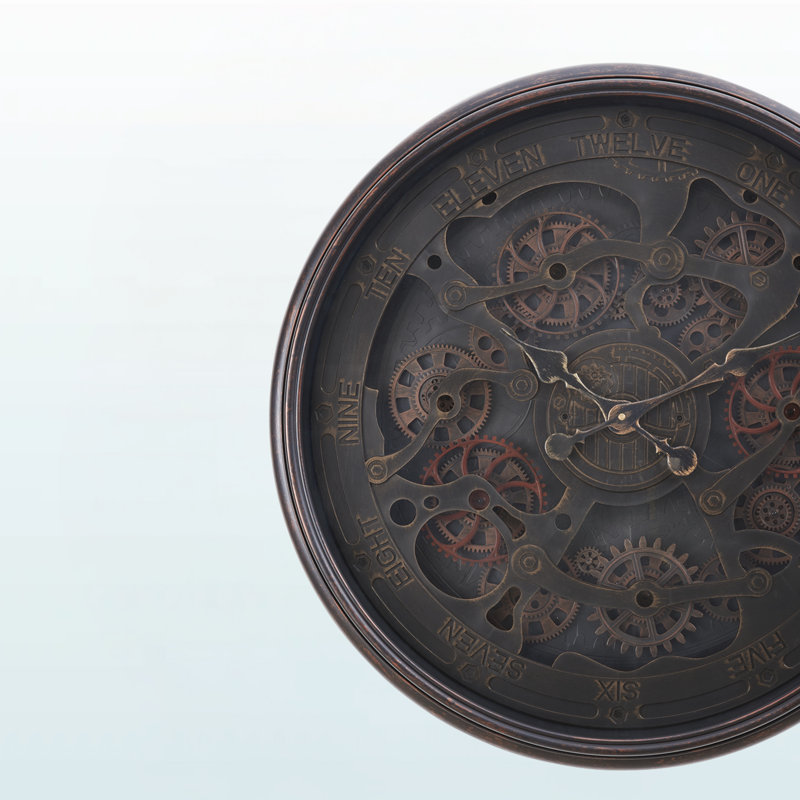 Fera Transitional Round Gear Mechanism Wall Clock in Black, 29.8'' W X 29.8'' H X 3.71'' D