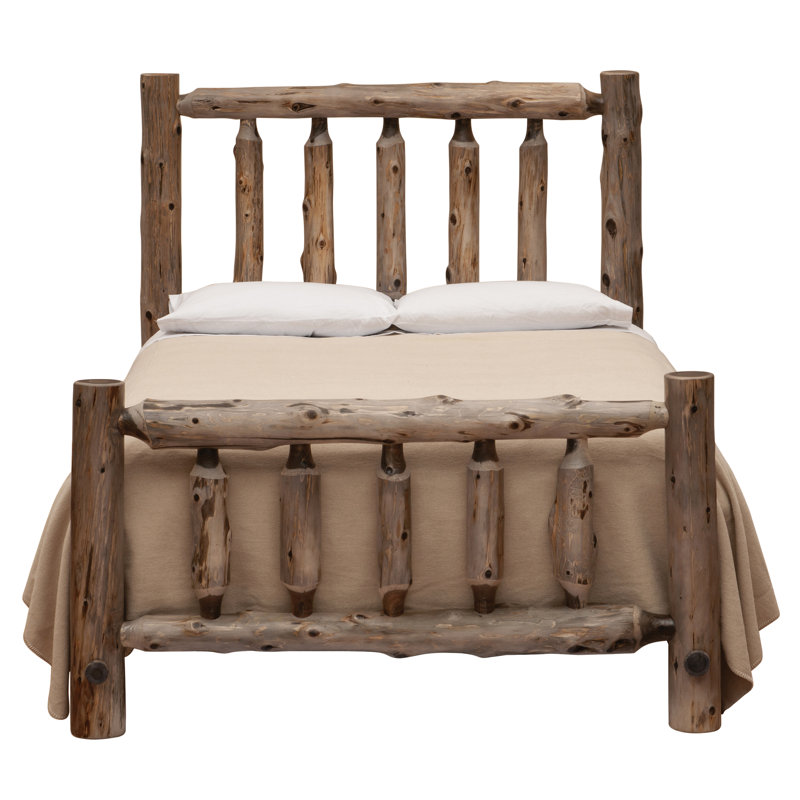 Fireside Lodge Cedar Log Traditional Bed - Cal King - Weathered, California King