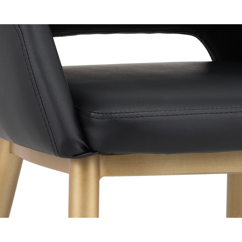 Chaise de salle à manger l 23 po Oliviah, Similicuir onyx, Laiton antique