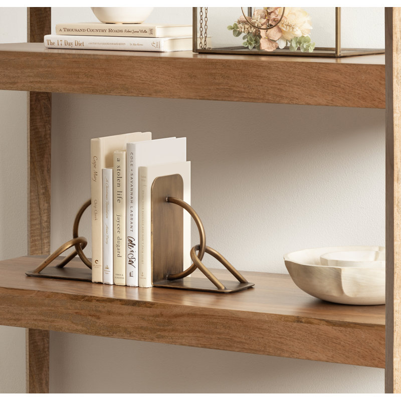 Chenery Two-Piece Metal Bookend Set for Bookshelf Decor in Living Room or Bedroom, Gold