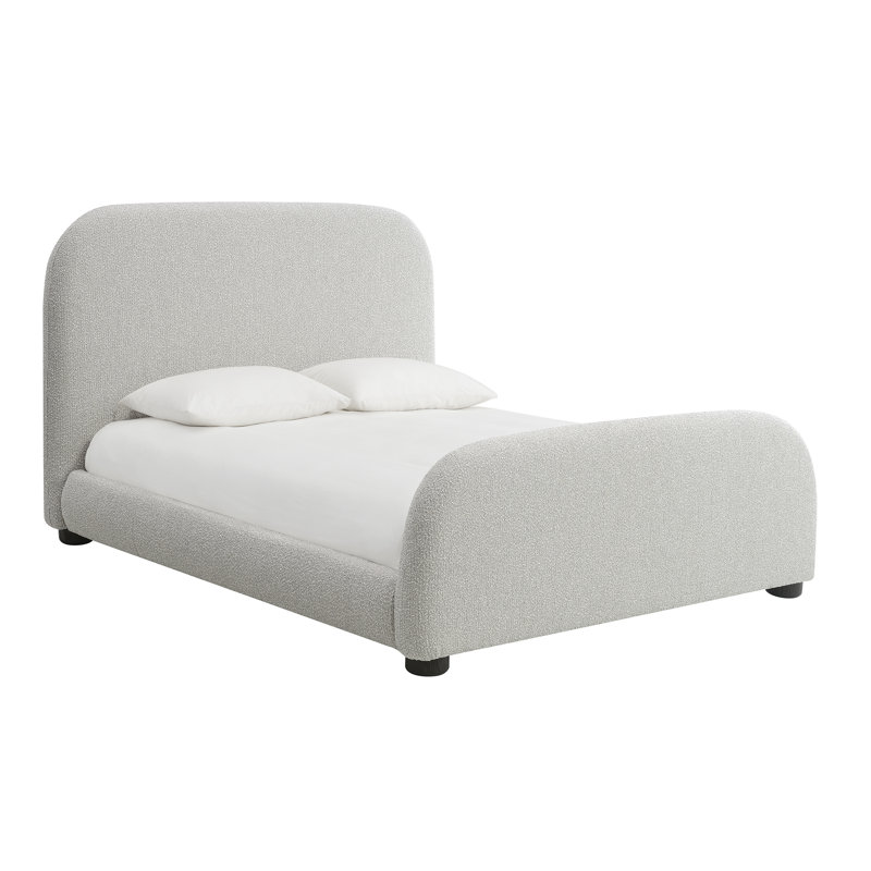 Cora Polyester Upholstered with Solid Oak Dark Cinder Wood Finish King Bed, Queen