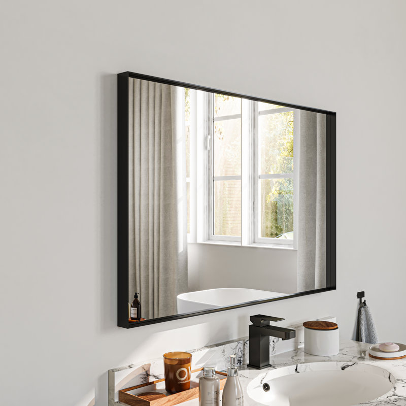 Aluminum Alloy Framed Decorative Wall Mirror Bathroom Vanity Mirror, 24" x 36", Black