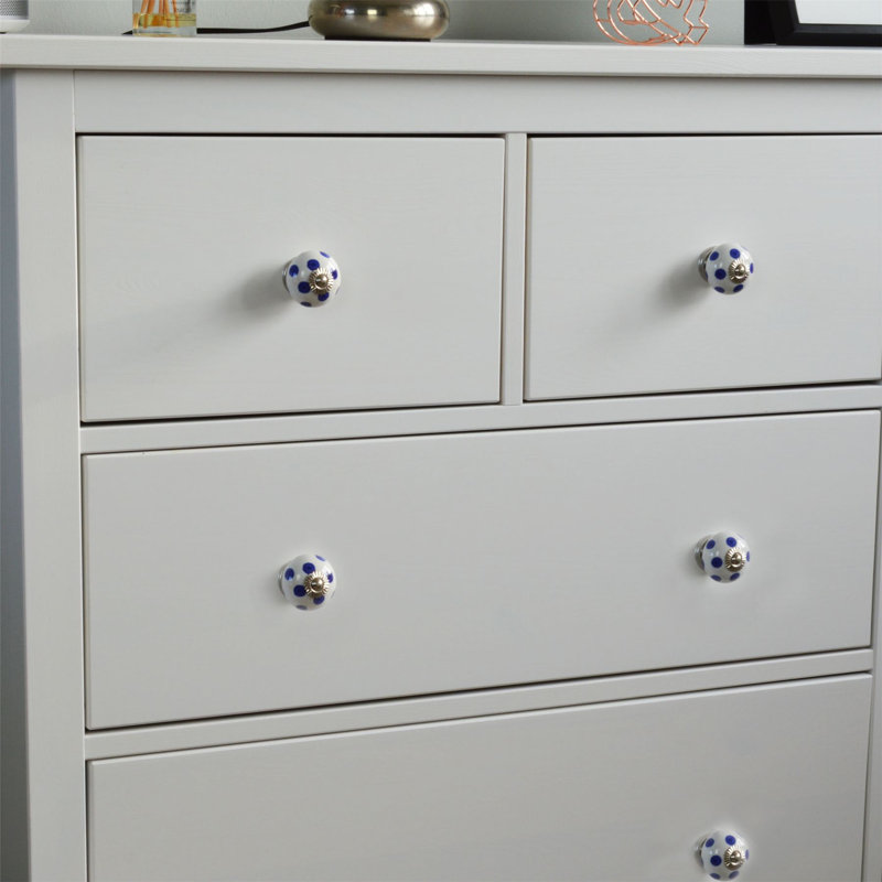 Nicola Spring - Round Ceramic Cabinet Knobs, White/Blue