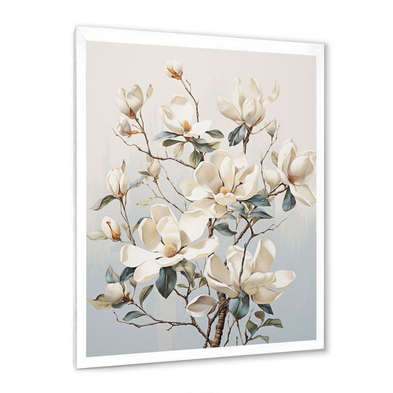 «Magnolias Beauty Blossums», impression sur toile, H 20 po x l 12 po x P 1 po, Cadre simple blanc