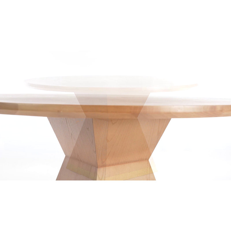 Natural Wood Round Dining Table with Geometric Base