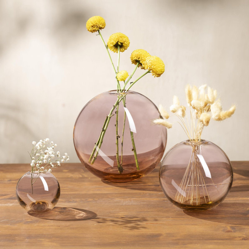 Mars Handmade Lead Free Crystal Table Vase, Apricot, 5.25" H x 3.5" W x 4.25" D