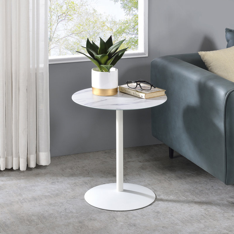 End Table With White Marble Textured Top