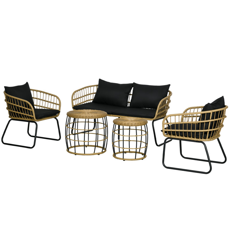 Sinderen 4 - Person Patio Conversation Set with Cushions, Black