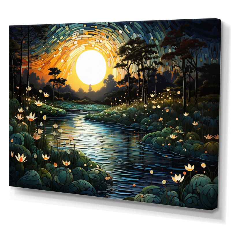 River Pointillism Charm At Night III, reproduction d'art sur toile, Toile tendue, H 30 po x l 40 po x P 1,5 po