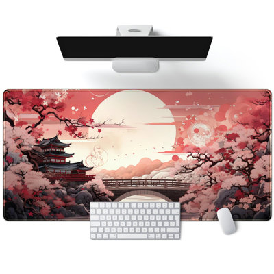 Tapis de bureau rose pleine lune rose, grand tapis de souris japonais, fleur de sakura, tapis de souris XXL, tapis de souris