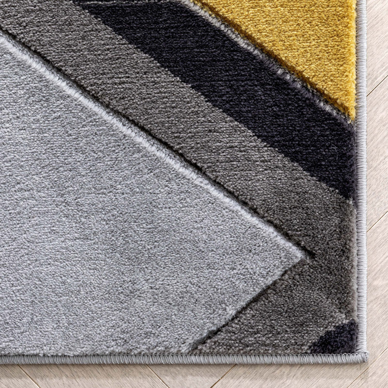 Markovich Gold Modern Geometric Stripes 3D Textured Rug, Rectangle 7'10" x 9'10"