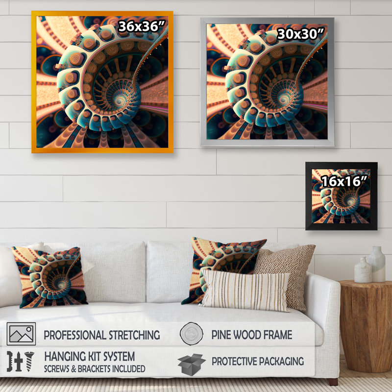 Turquoise fractal Emanation IV - impression, Impression noire sur toile encadrée, H 16 po x l 16 po x P 1 po