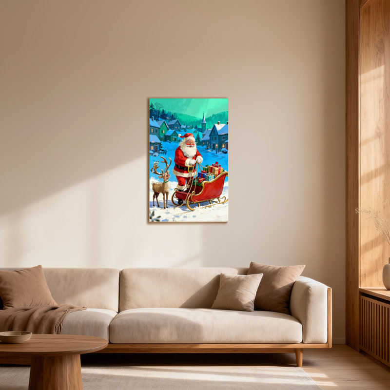 Père Noël de Noël avec renne et traîneau, H 24 po x l 16 po