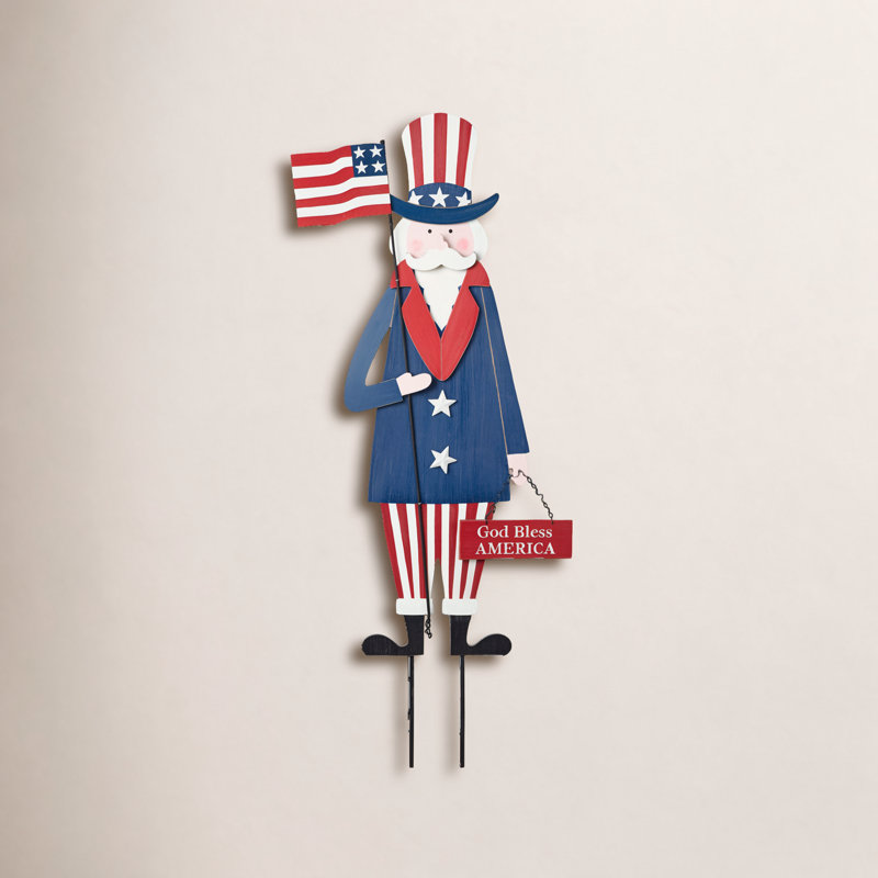 36 po en bois Americana Uncle Sam - Décoration de piquet de jardin / décoration murale 3-en-1