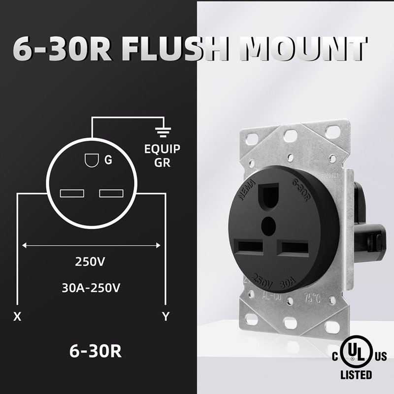 30 Amp Black Thermoplastic Tamper Resistant Single Outlet