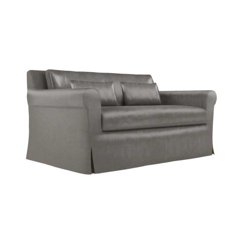 Causeuse à accoudoirs arrondis Ludlow, Ponce rétro en cuir, H 34 po x l 60 po x P 42 po, Naturel