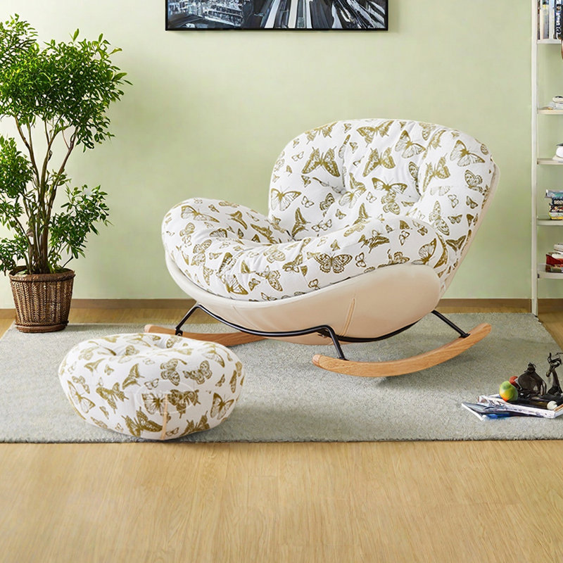 Chaise berçante simple imprimée avec siège large Home, Vert/blanc