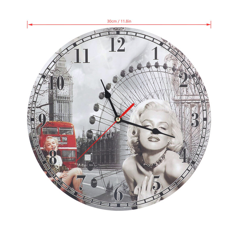 Horloge murale antique silencieuse ronde en bois avec chiffres arabes pour salon