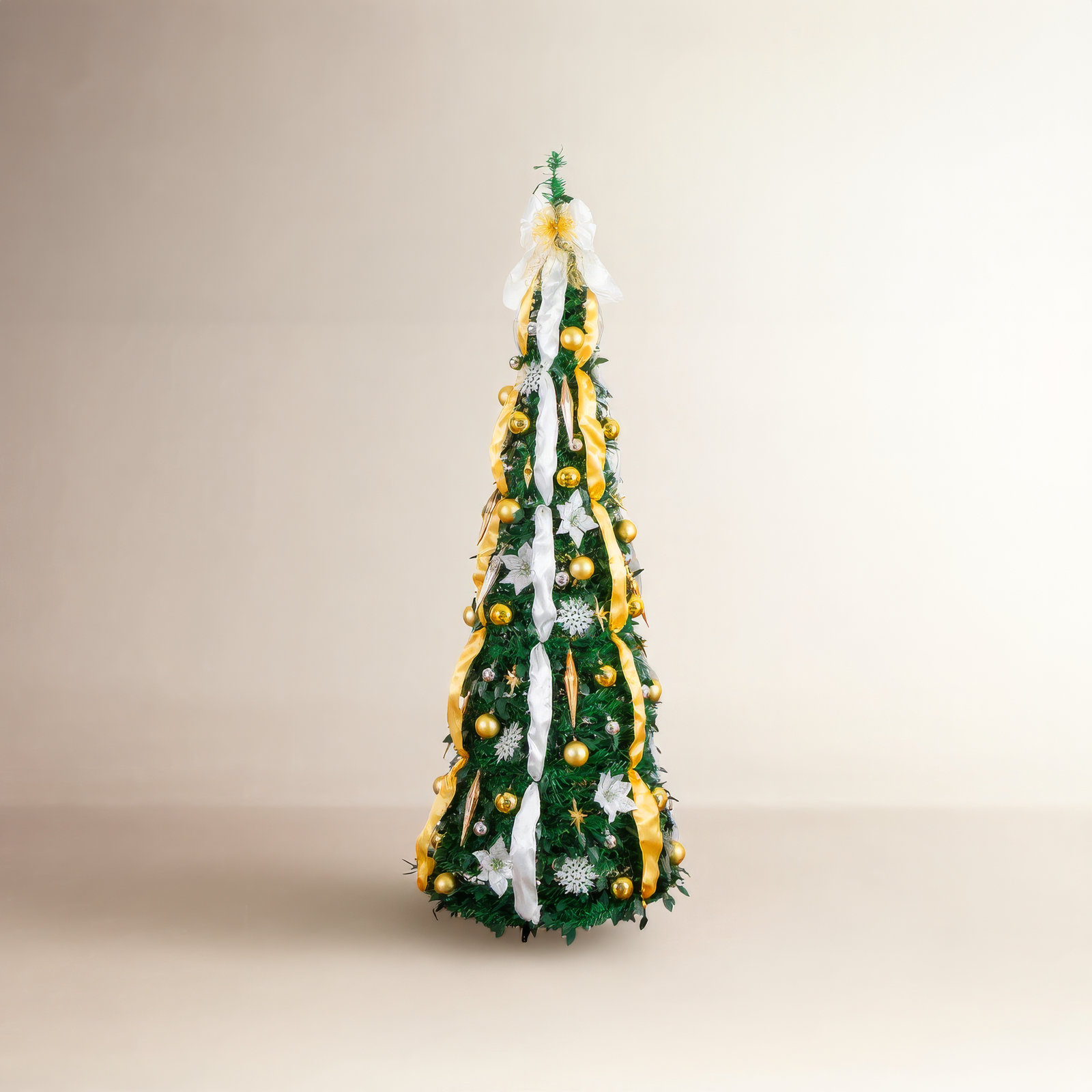 Gold 6' Pre-Lit Pine Christmas Tree, 6" H x 27" W x 24" D