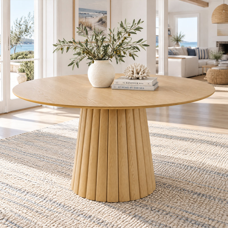 Solid Wood Dining Table Round Pedestal Kitchen Table, 30”H x 46”L x 46”W, Oak