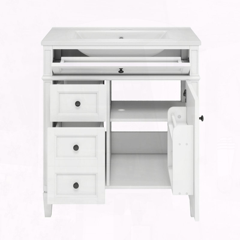 Meuble-lavabo moderne 30 po avec 3 tiroirs et organisateur de porte d'armoire, Gris