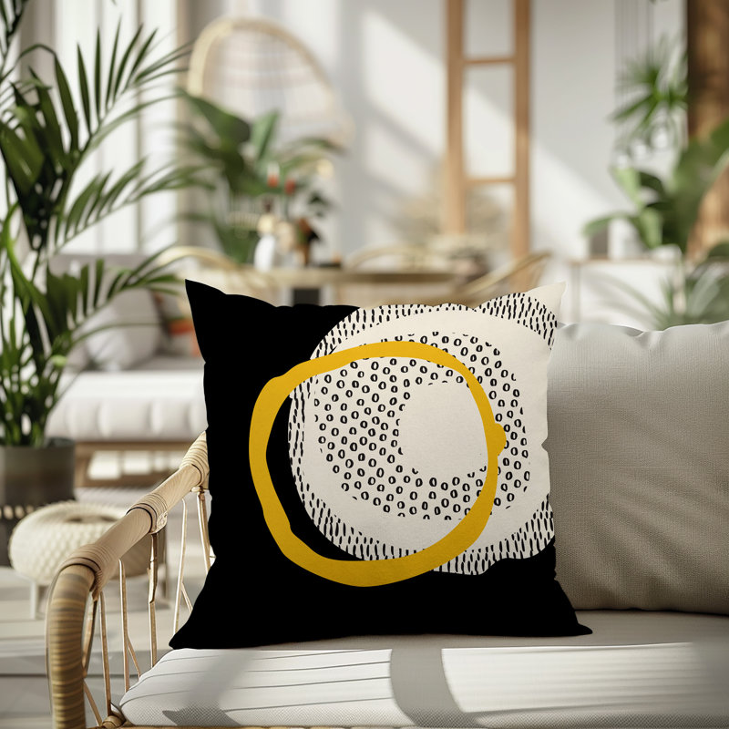 Coussin carré intérieur / extérieur pia, H 15 po x l 15 po, Jaune / noir / blanc cassé