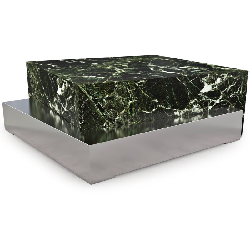 Docimium Stone Top Single Coffee Table, Chrome, Green/Black