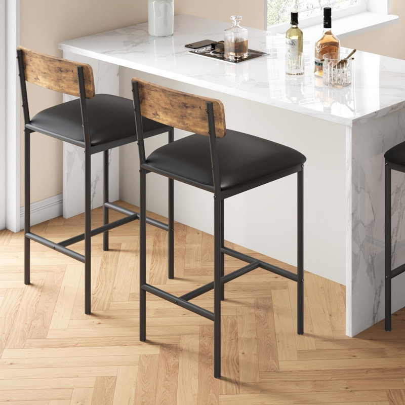 Ensemble de 2 tabourets de bar avec repose-pieds et tabourets de bar avec dossier 25,5 po, Brun