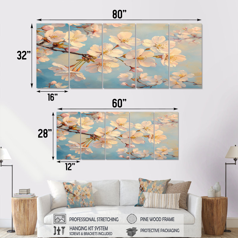 Fleur de cerisier jaune jaune arrivée de printemps - art mural fleur de cerisier - ensemble de décoration murale traditionnelle