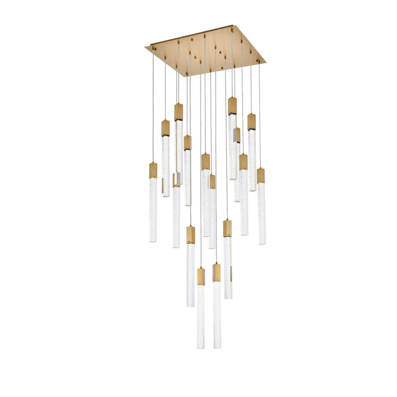 Luminaire suspendu rectangulaire à 16 lumières Aliha, Or satiné