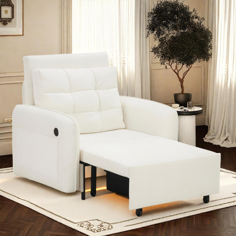 Canapé-lit convertible 3 en 1 avec port USB et rangement, Beige