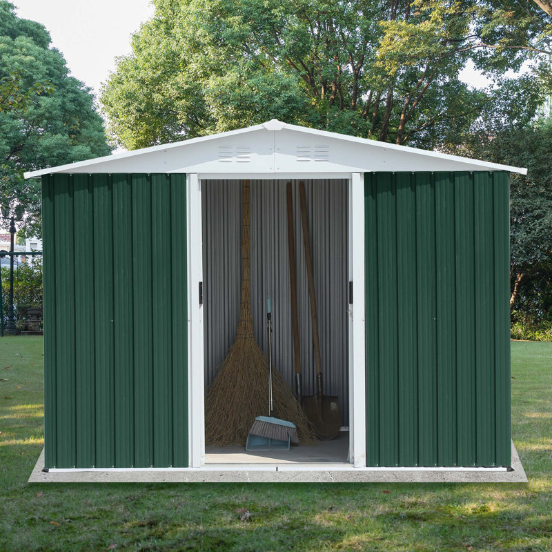 8x6 Feet Outdoor Storage Garden Shed Apex Roof  With Aluminum alloy frame and sliding door, Green
